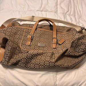 Coach Brown Signature Canvas Duffel with Tan Leather Trim